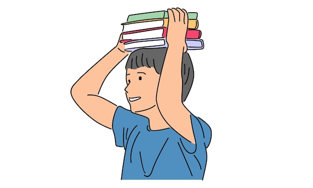 линейный цвет человека, держащего книгу на голове