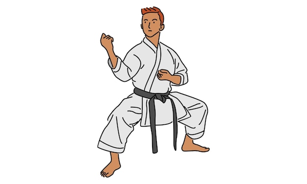 Vector line art color of man practicing karate combat