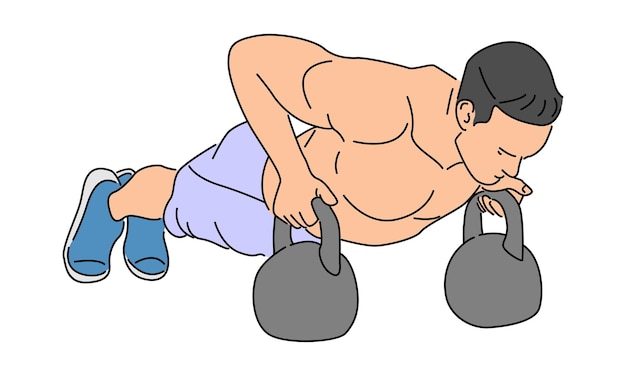 Vector line art color of man training push up