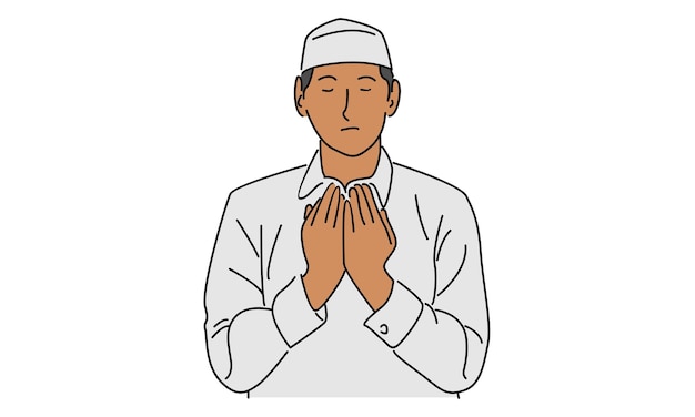 Vector line art color of muslim men praying