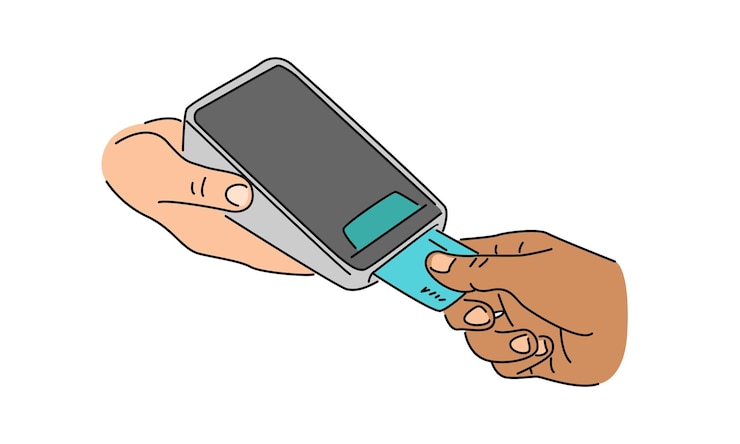Vector line art color of payment card machine