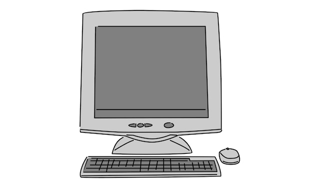 Vettore colore della linea artistica di un'unità di processore di personal computer classico vecchio retro