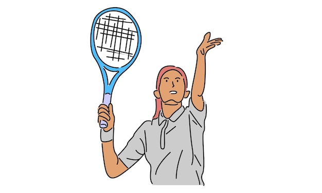 line art color of tennis player vector illustration