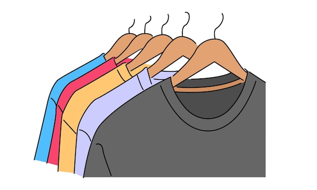 line art color of tshirt hanging on clothing rack