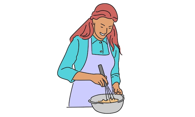 음식 요리하는 여자의 라인 아트 색상