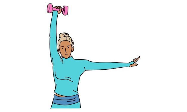 Line art color of woman holding a dumbbell vector illustration