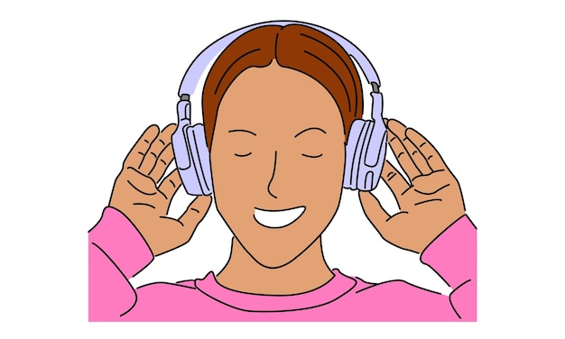 Vector line art color of woman wearing a headphone vector illustration