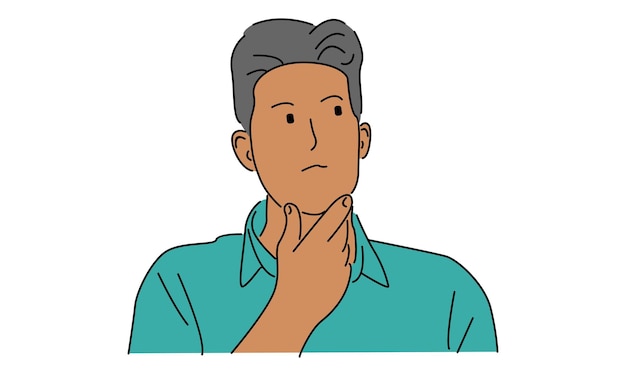 Vector line art color of worried man thinking vector illustration