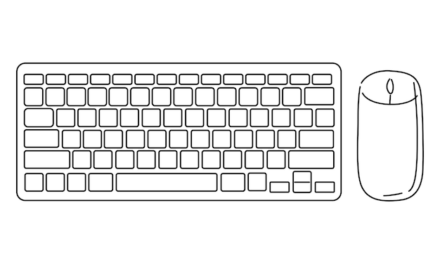 コンピューターのキーボードとマウスのベクトル図の線画