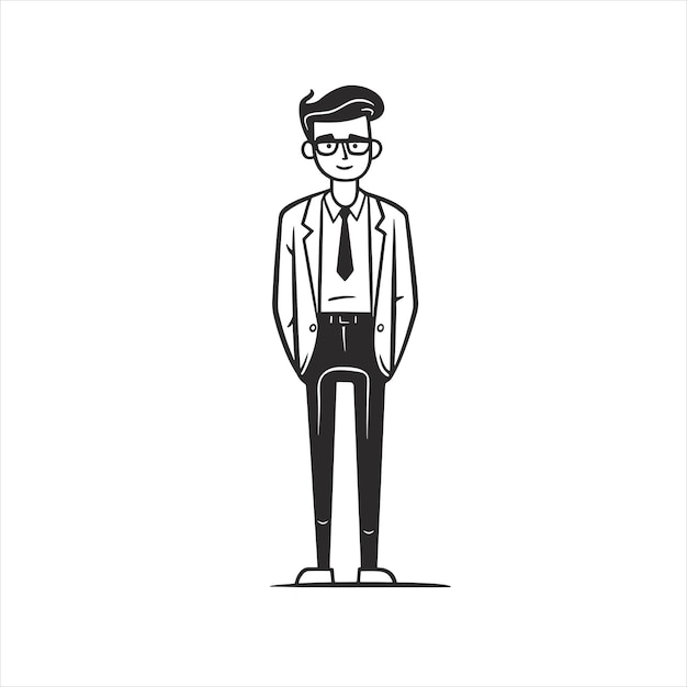 line art of confident businessman with glasses isolate on background Hand drawn style vector design