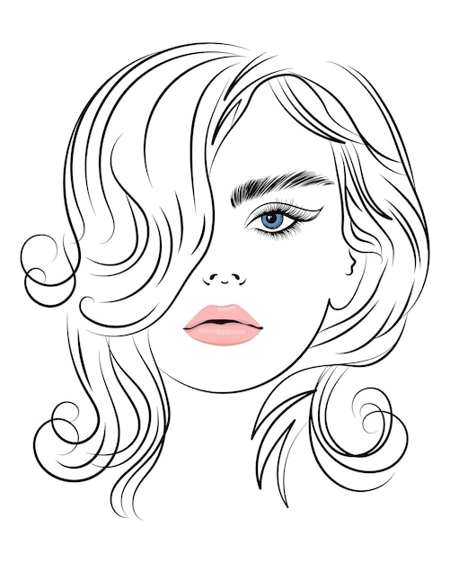 Line art, contour drawing of a beautiful woman with long hair.Beauty logo.Fashion and beauty concept