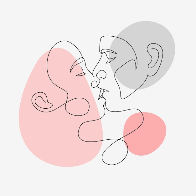 Line art of couple kissing in minimal elegant style