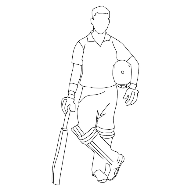 Line art cricket player with stand with bat