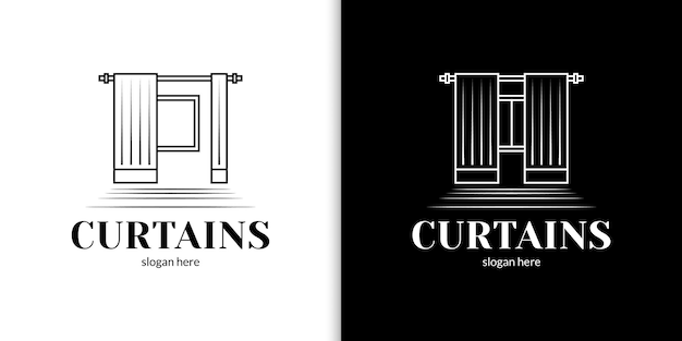 Line art curtains logo vector illustration