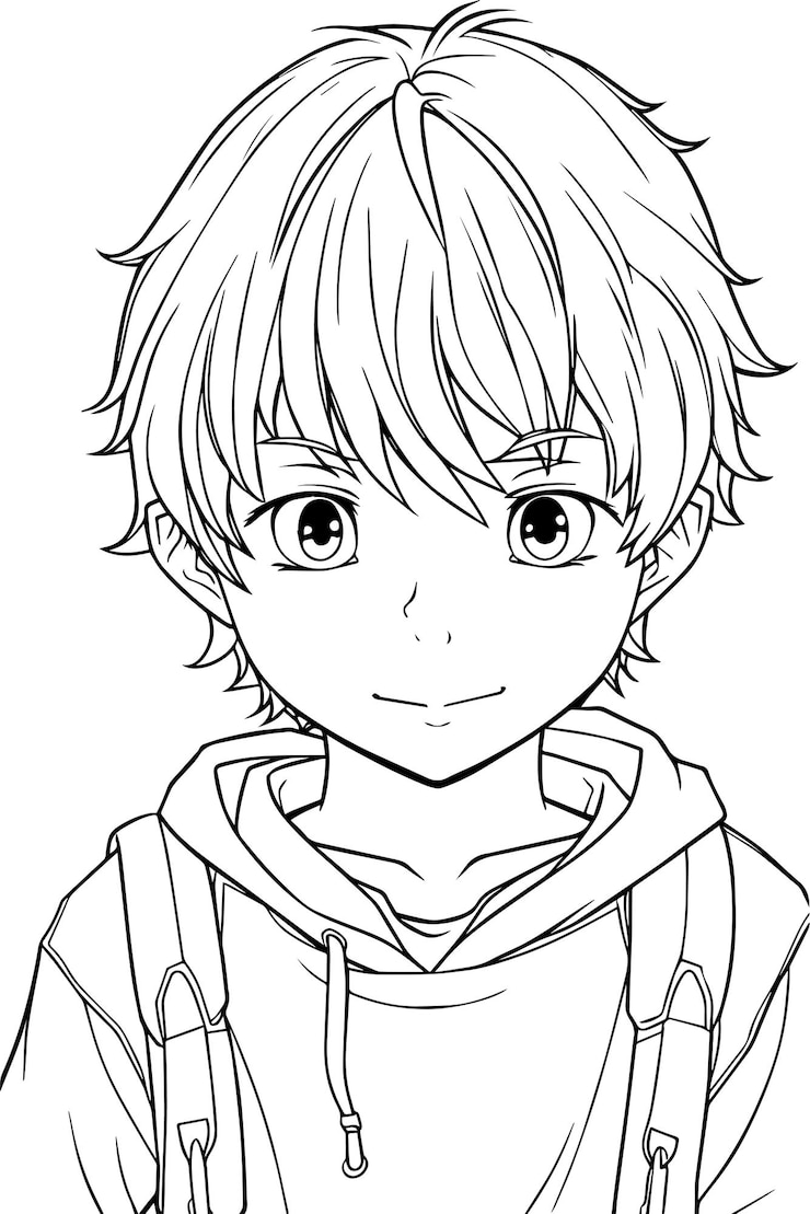 Вектор line art симпатичного мальчика аниме для раскраски страниц векторной рисунковой страницы