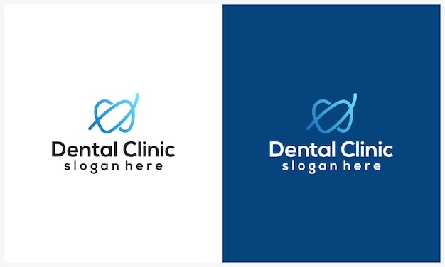 Vector line art dental logo template simple dental icon with blue color