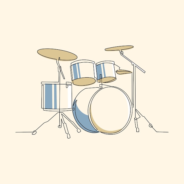 Vector line art depicting the balance of a drum set