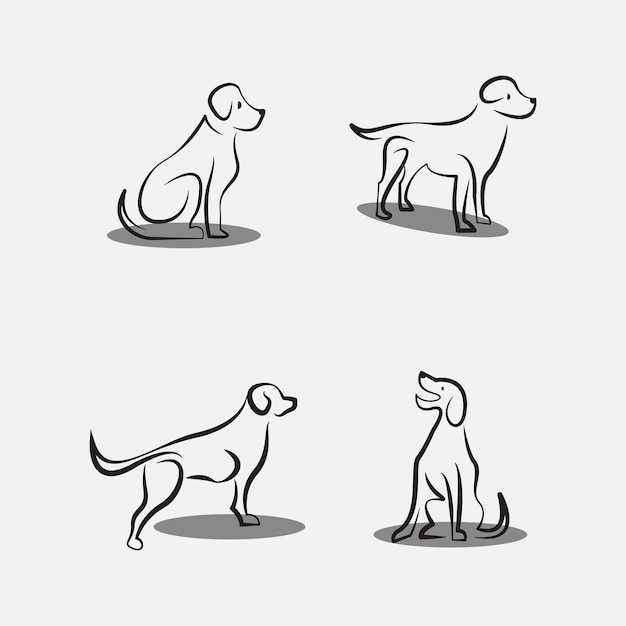 линии искусства собака иллюстрации набор бесплатный вектор