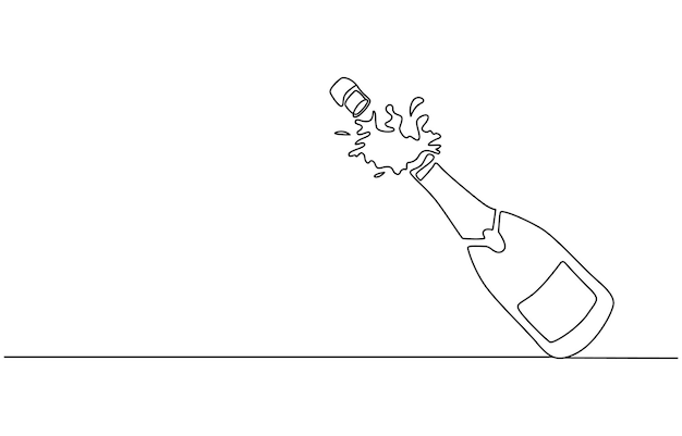 line art drawing of champagne bottle with shooting cork