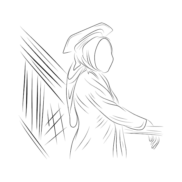 line art drawing of graduate student with diploma