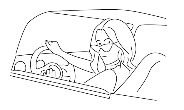 line art of driver holds steering wheel