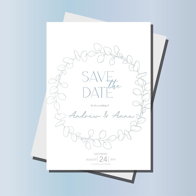 Line Art Eucalyptus Wedding Invitation sjabloon Outline Eucallyptus Minimalistisch Wedding Design