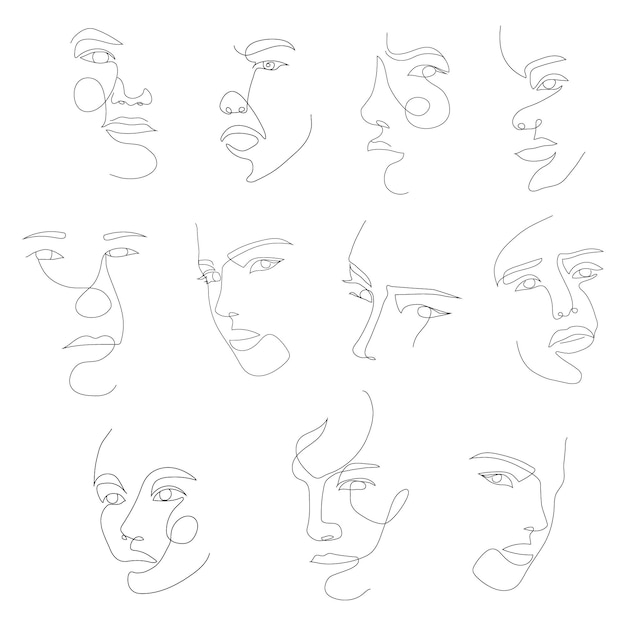 Vector line art faces set