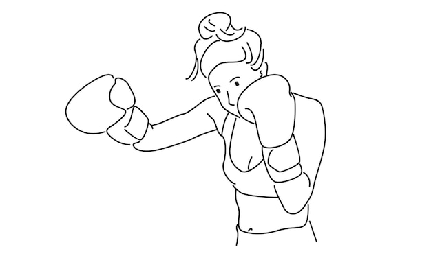 Vector line art of female boxing athlete