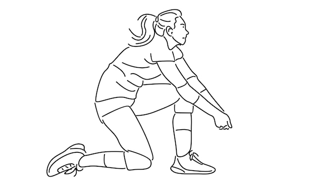 line art of female professional volleyball player vector illustration