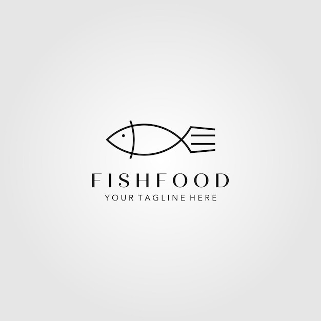 Disegno dell'illustrazione vettoriale del simbolo minimalista del logo del pesce e della forcella di line art