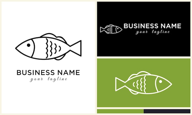 Line art fish logo template