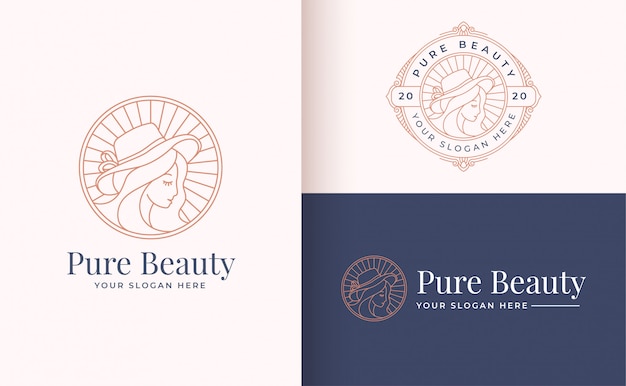 Line art floral women logo design