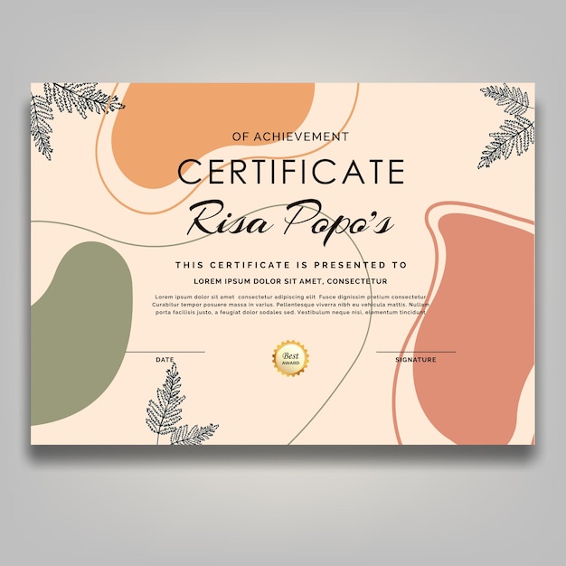 line art flower  cute certificate retro