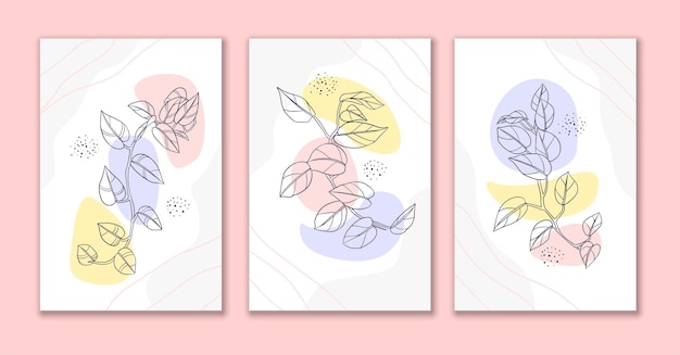 Линия искусства цветок и листья дизайн плаката