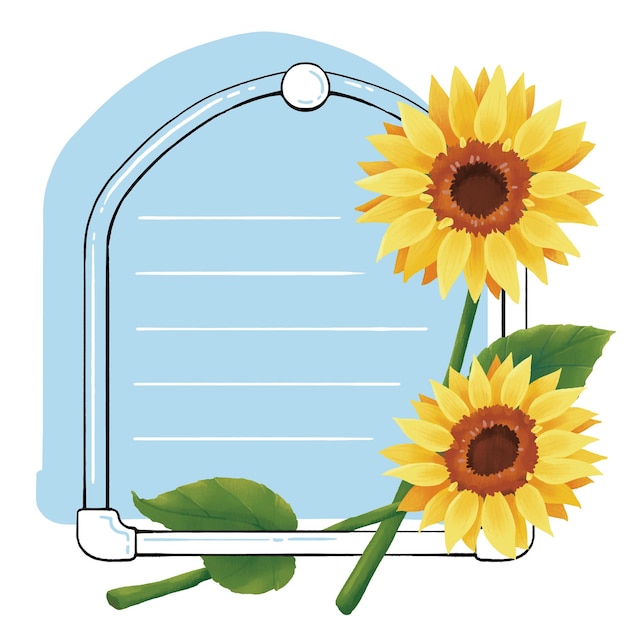 Vector line art frame with yellow sunflower decoration