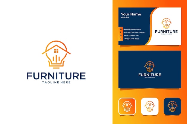 Line art furniture home with lamp logo design and business card