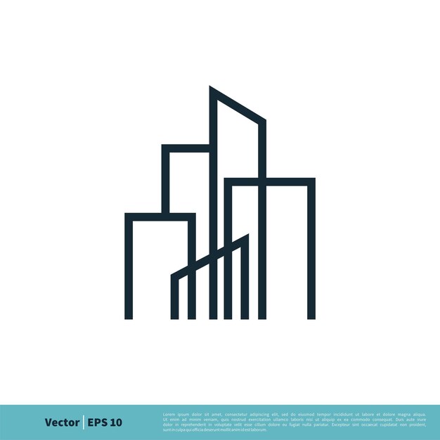Line Art Gebouw Wolkenkrabber Skyline Stad Stad Pictogram Vector Logo Sjabloon Illustratie Ontwerp Vector Eps 10