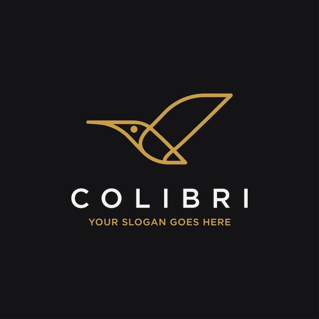 Line art geometric colibri logo icon vector template on black background