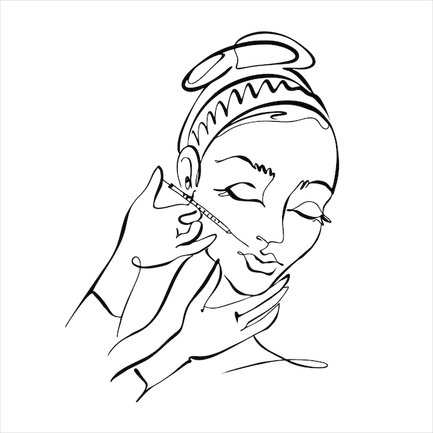 Line art. The girl's face is drawn with one line. Beauty injections. Cosmetology logo. Beauty salon. Vector