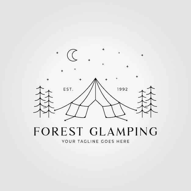 Line art glamping logo with moon in the night vector illustration design