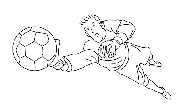 Vector line art of goalkeeper training with ball