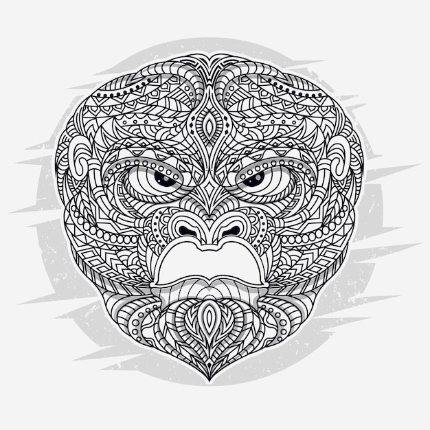 line art gorilla in ethnic vector illustration