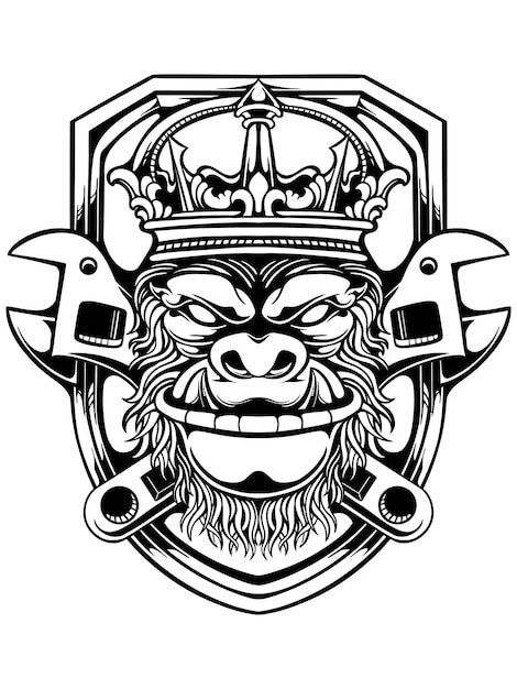 Line art gorilla head vector illustration