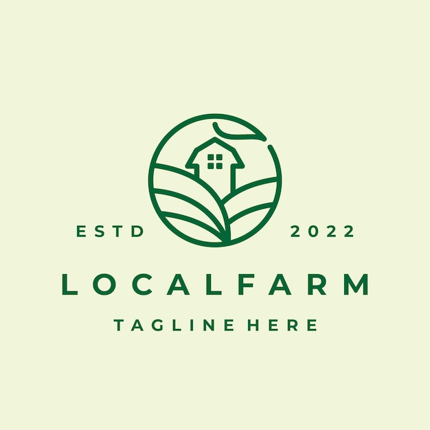 Line art green nature farm agricoltura logo design illustrazione vettoriale