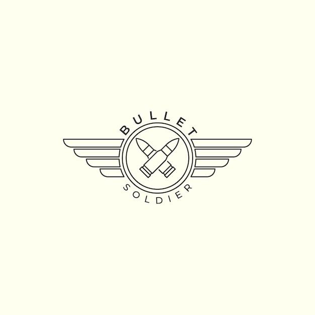 Line art gun or bullet with emblem style logo vector illustration design icon template soldier shooter military logo