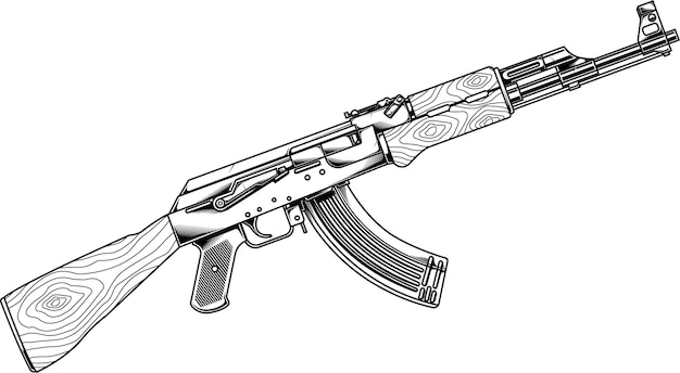 Vector line art guns ak 47