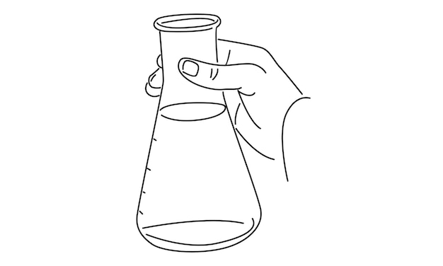 Vector line art of hand chemical lab retorts vector illustration