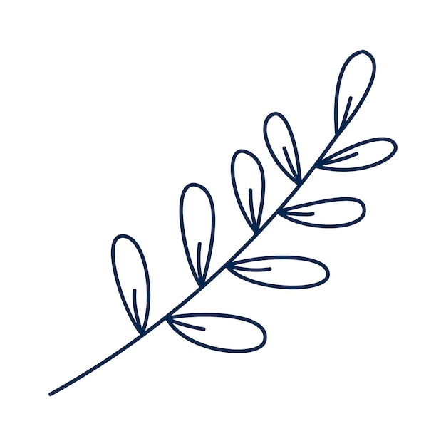 Линия искусства ручной работы ветви с листьями на белом фоне элементы ботанического дизайна