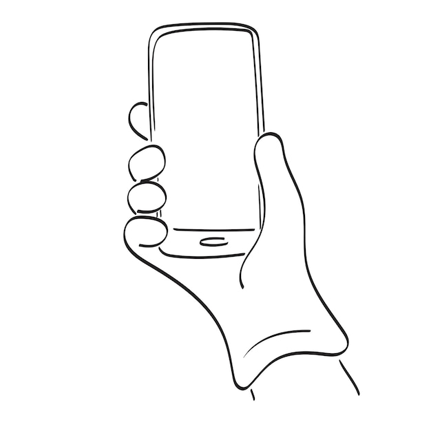 line art hand in glove holding touchscreen smartphone with blank space illustration vector
