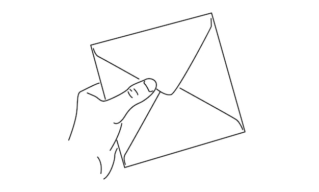 line art of hand holding an envelope vector illustration
